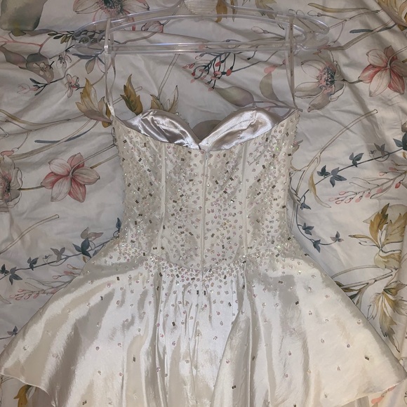 White Sequin Mini Satin Corset Princess Dress - Picture 2 of 16